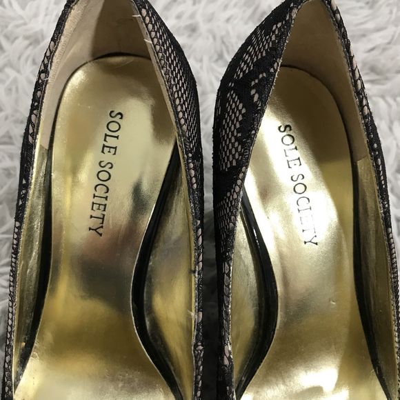 Sole Society Black Lace Patent Bow Wedge So-Katy‎ 6B - Picture 7 of 8